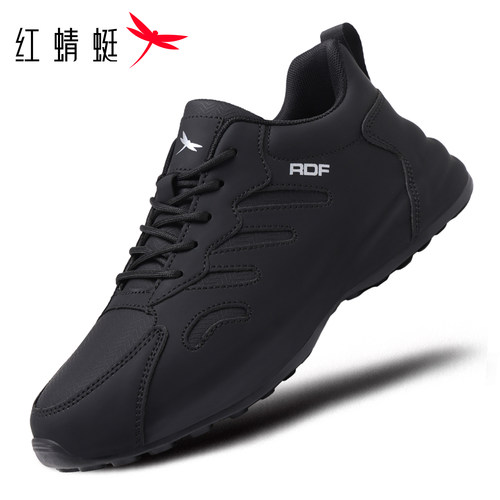 红蜻蜓皮面软底增高休闲运动鞋男