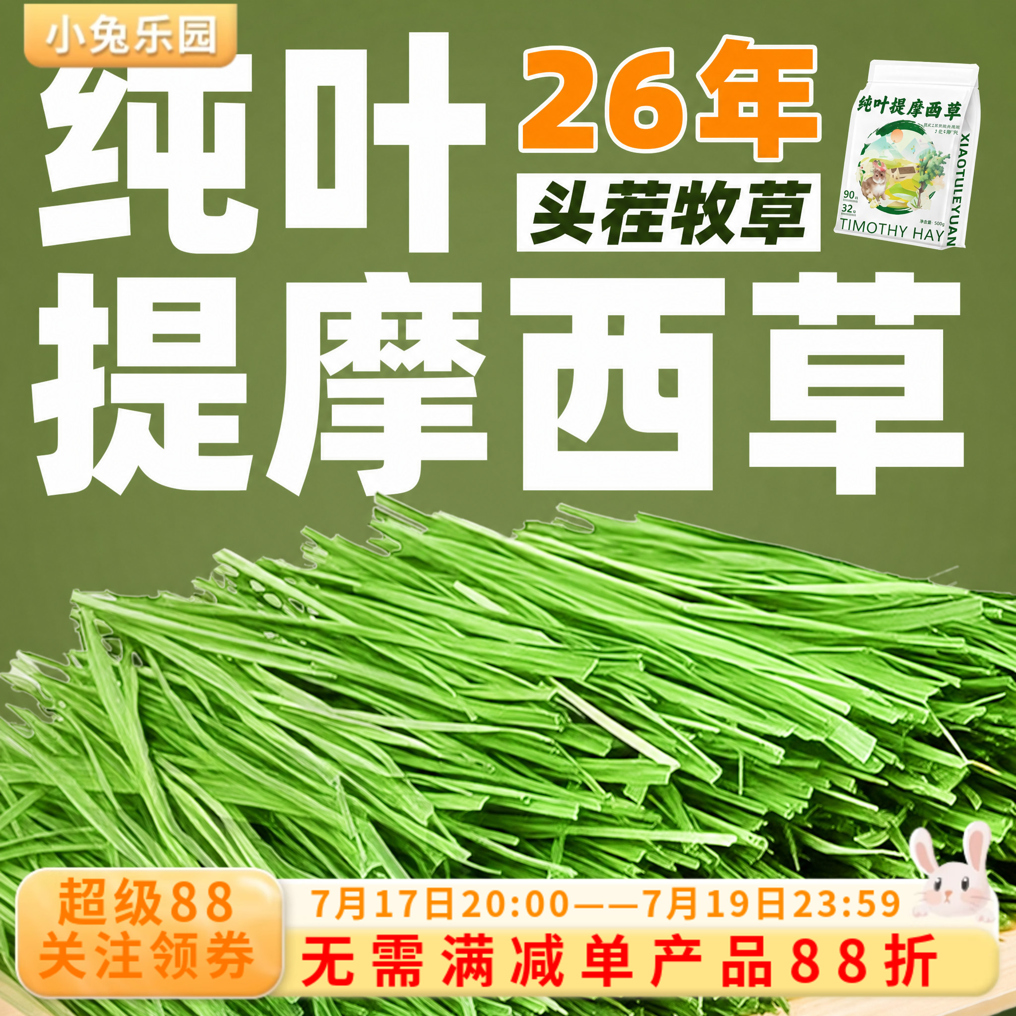 7A级北提烘干提摩西草纯叶几乎无杆适合挑嘴兔兔豚鼠龙猫干草500g