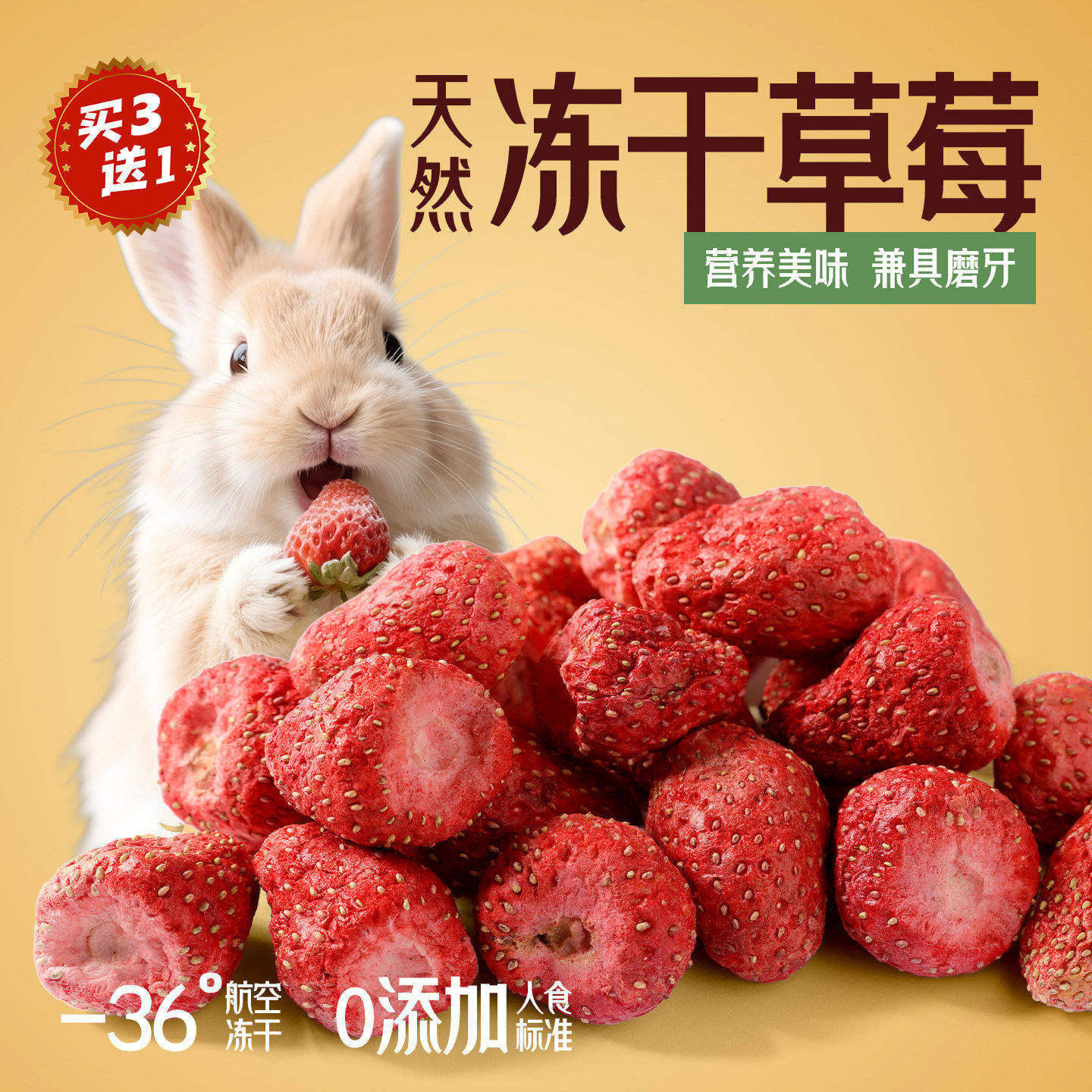 兔子零食冻干草莓整颗草莓营养水果粮食金丝熊龙猫兔子豚鼠零嘴