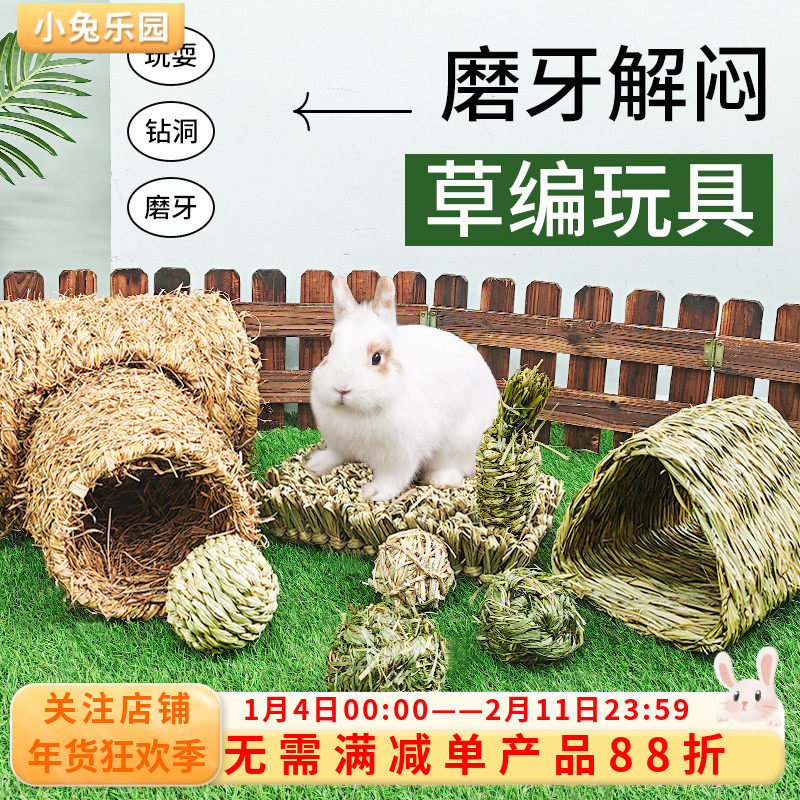兔子解闷玩具草球隧道磨爪板荷兰猪龙猫玩具草编宠物兔啃咬磨牙,宠物/宠物食品及用品,兔兔玩具,淘宝优惠券,粉丝福利购,淘宝优惠卷