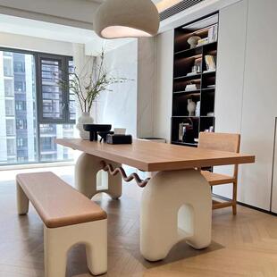 麦兜餐桌法式奶油复古风实木餐桌椅组合小户型饭桌长方形家用书桌