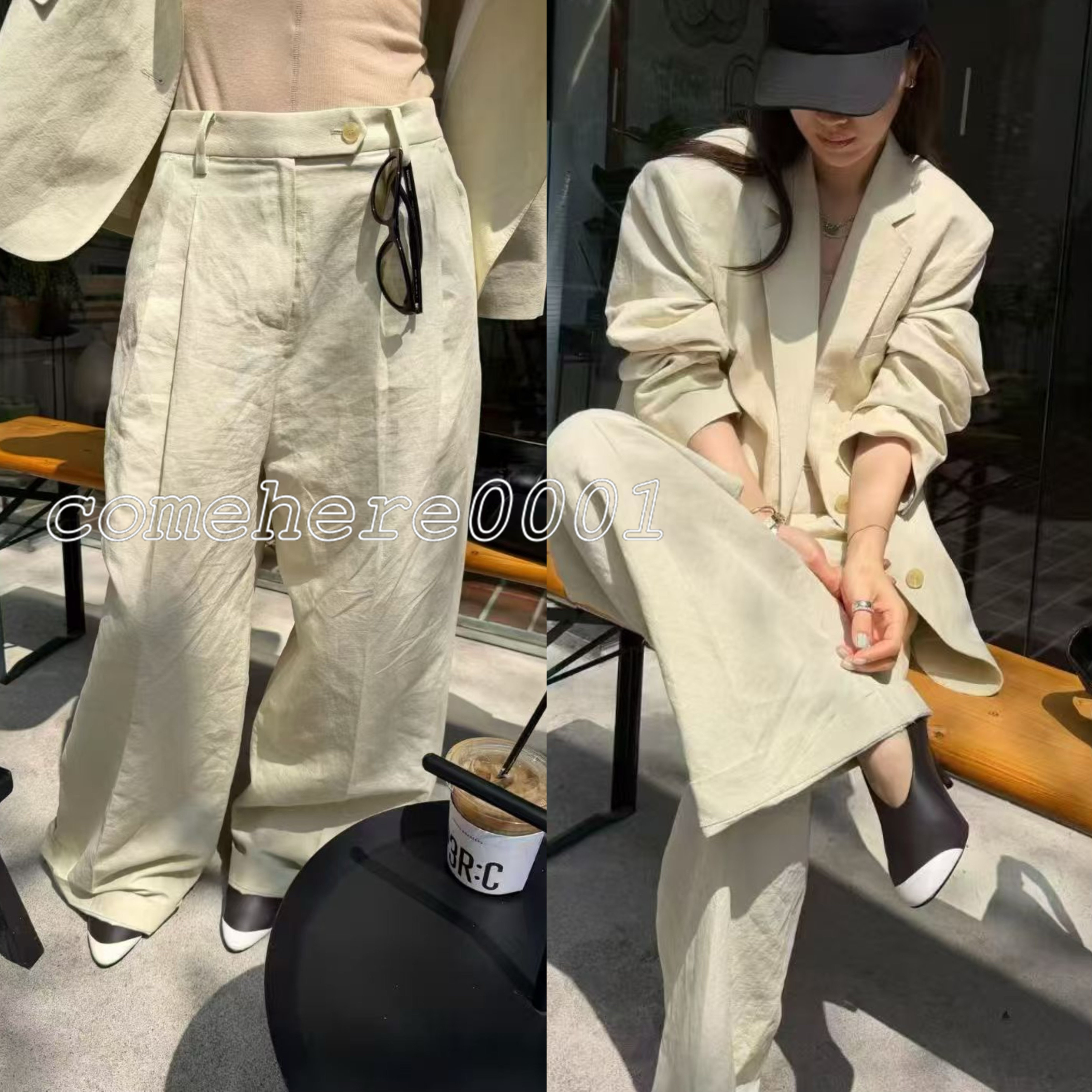 现速发韩国东大门代购向日葵欧尼同款夏季薄款时尚西装休闲裤套装