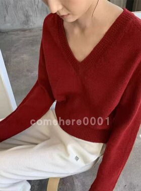 现货速发韩国东大门代购mohhe2025秋季新款简洁V领显瘦短款针织衫