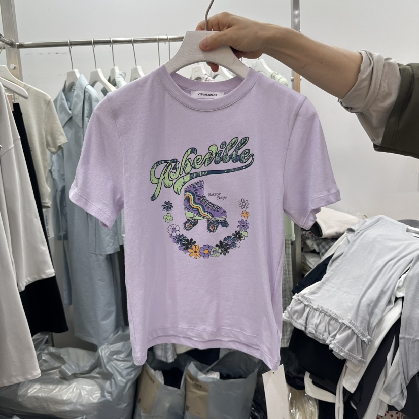 现货速发韩国东大门代购VISUAL SPACE2025夏季新款印花短袖T恤女