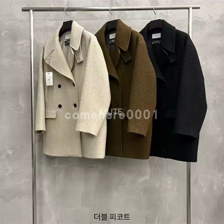现货速发韩国东大门代购mute2025冬季新款双排扣中长宽松羊毛大衣