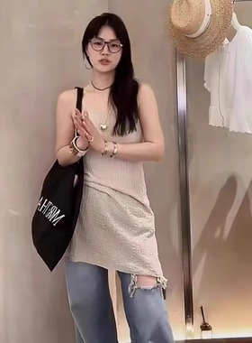 现货速发statement韩国东大门代购女2025夏纯色肌理感吊带连衣裙