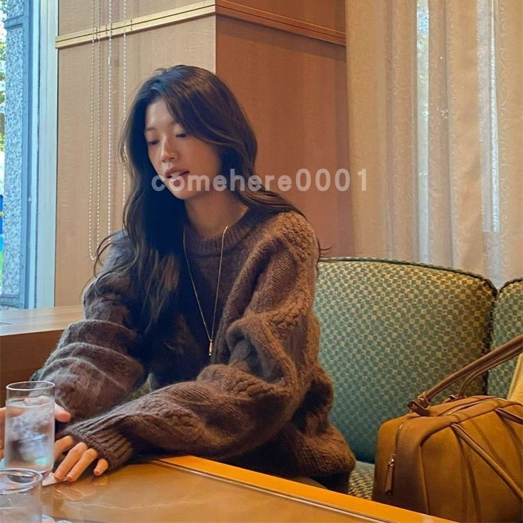 现货速发韩国东大门代购Erume2025秋季新款慵懒纯色圆领宽松毛衣