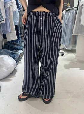现货速发韩国东大门代购baguette2025夏季新款竖条纹直筒休闲裤