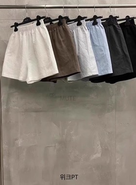 现货速发MUTE韩国东大门代购女春时尚松紧腰纯色亲肤棉麻休闲短裤
