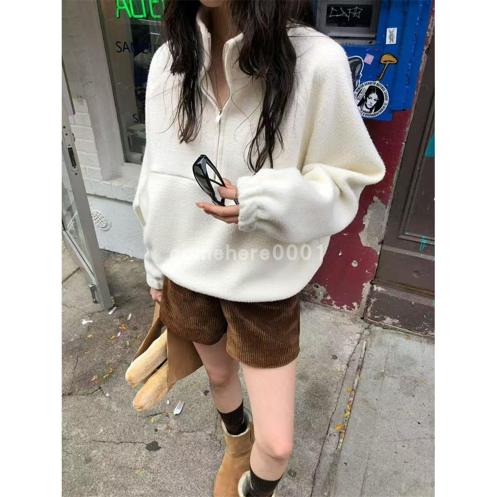 现货速发韩国东大门代购atmosphere2025冬季新款半拉链绒感卫衣