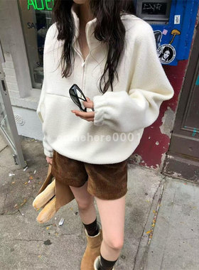 现货速发韩国东大门代购atmosphere2025冬季新款半拉链绒感卫衣