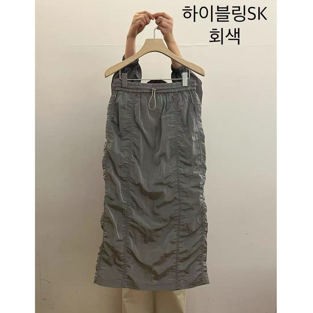 现货速发韩国东大门代购taupe2025夏季新款褶皱工装直筒半身裙