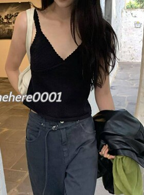 现货速发MOHHE韩国东大门代26春新款时尚短款小花边V领拼接背心女