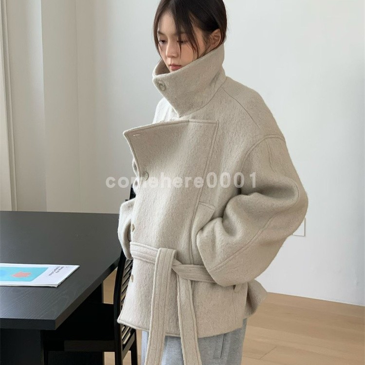 现货速发韩国东大门代购object2025秋冬新款设计系腰带羊驼毛外套