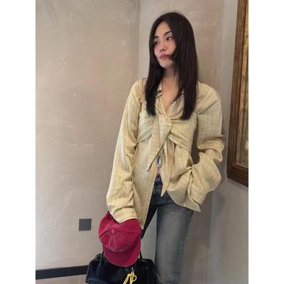 现货韩国东大门2024年春夏新款Londonflat向日葵欧尼同款条纹衬衫