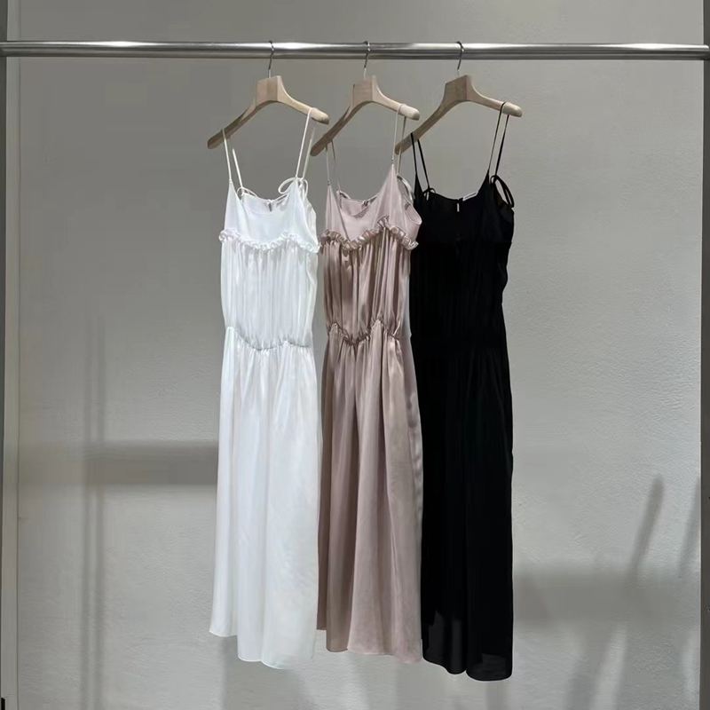 现货速发韩国东大门代购statement2025夏季新款褶皱吊带连衣裙