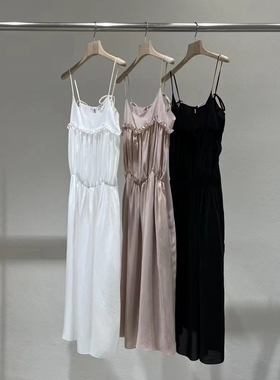 现货速发韩国东大门代购statement2025夏季新款褶皱吊带连衣裙