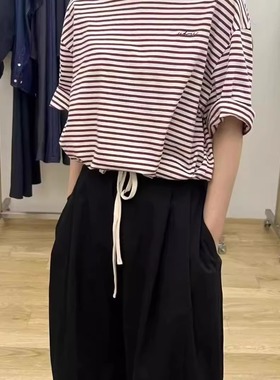 现货速发Utre韩国东大门代购女25夏百搭拼色经典条纹休闲短袖T恤