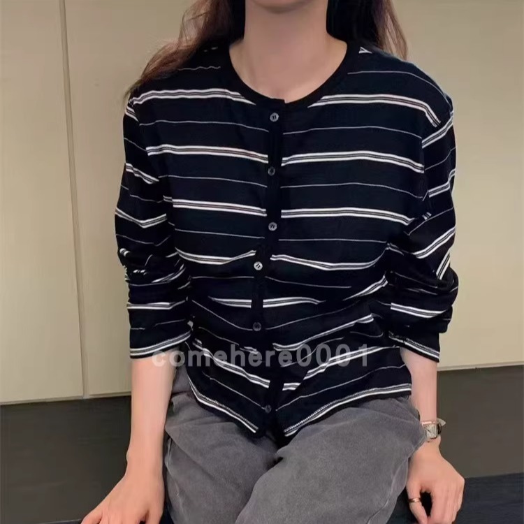 现货速发韩国东大门代购Onetaste2025秋季新款时尚条纹上衣开衫