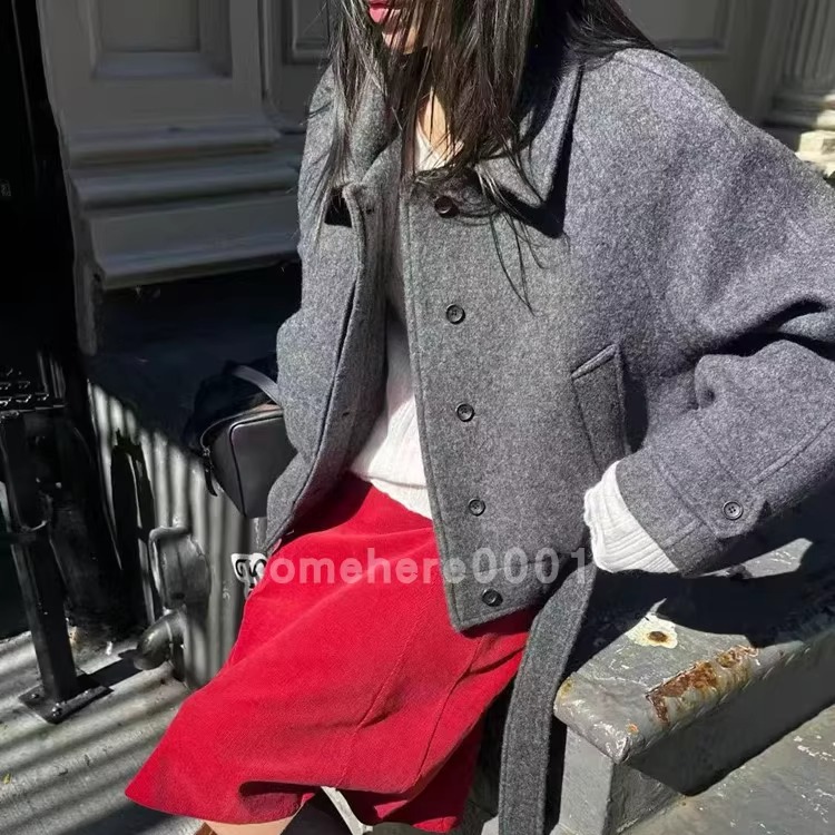 现货速发韩国东大门代购Creamvilla2025秋冬新款系腰带毛呢外套