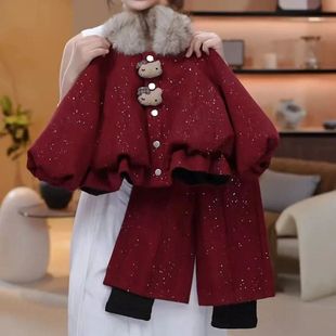 女童冬装套装加绒加厚儿童洋气新年拜年服2025新款小女孩宝宝元旦