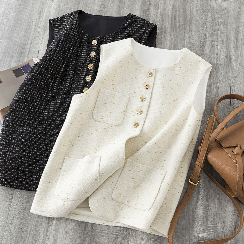 小香夹金丝羊毛粗花呢马甲外套