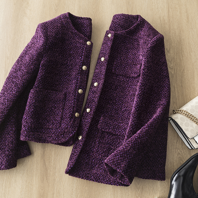 雪尼尔编织显白葡萄紫小香风外套