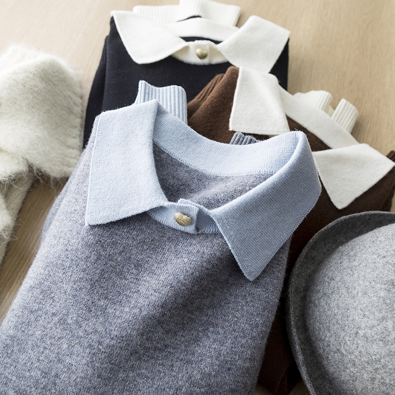 撞色衬衫领POLO翻领假两件上衣