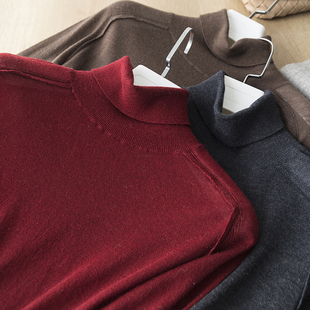 亲肤舒适超细精纺60支丝光羊毛纯色高领套头长袖针织衫打底衫女