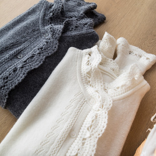 温柔到骨子里 设计感气质手工钩花镂空花边软糯羊绒羊毛针织开衫