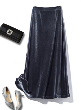 秋冬B备！法式复古优雅中长款高腰显瘦A字开叉丝绒半身裙鱼尾裙子