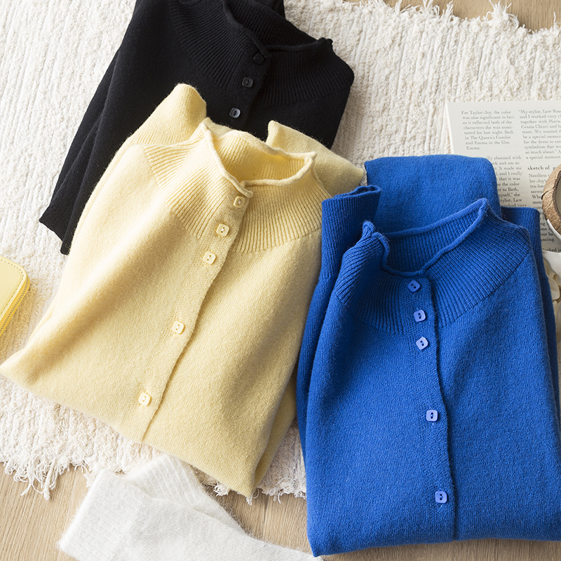 简约时尚设计感柔软舒适全羊毛多变穿法自由小立领百搭针织开衫女