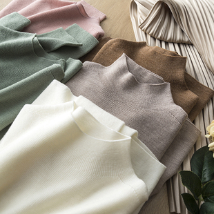 硬货基础款~超细全羊毛无缝一体半高领纯色针织亲肤修身打底毛衣