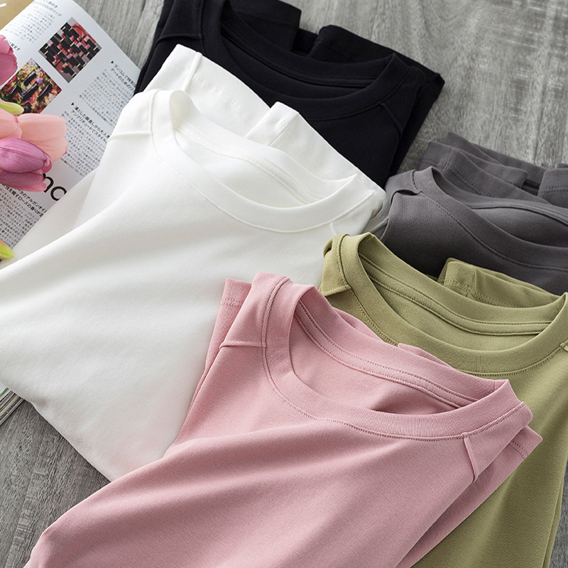 显瘦十斤妥妥的!可咸可甜~减龄鱼骨圆领短款纯色修身短袖t恤女夏
