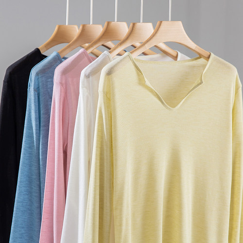 V领宽松长袖T恤空调衫防晒衫上衣