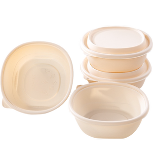 云蕾可降解餐盒一次性玉米淀粉基打包圆碗800ML带盖加厚饭盒家用