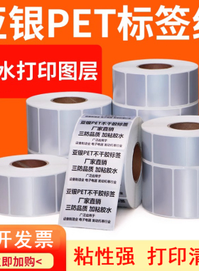 亚银不干胶PET标签15-60宽100x80x70x60x50x30x20x10防水卷装贴纸