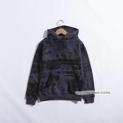 春秋季新款男童加薄拉绒帅气印花连帽套头长袖儿童中大童卫衣