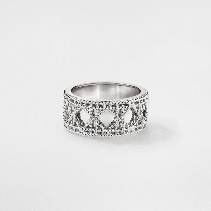 925纯银拉丝光面藤格纹戒指女复古轻奢菱格网百搭时尚气质指环