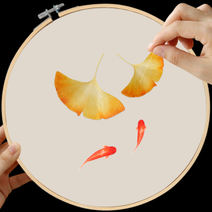 苏绣初学者手工diy套件刺绣材料包自己绣苏州文化自己绣银杏鲤鱼