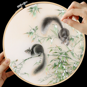 苏绣初学者手工diy套件刺绣材料包自己绣苏州文化自己绣松鼠雪竹