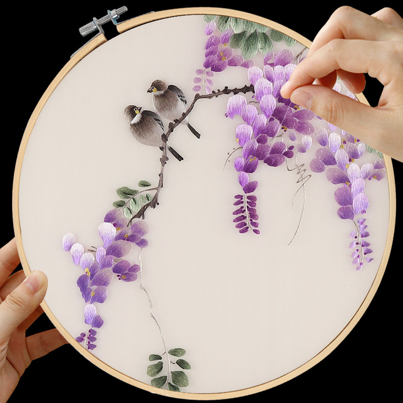苏绣刺绣手工diy套件自绣材料包初学古风自绣入门针迹紫藤花鸟
