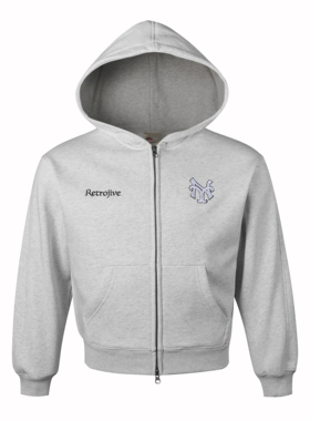 Retro project刺绣NY短宽logo美式棒球连帽卫衣拉链上衣外套Boxy