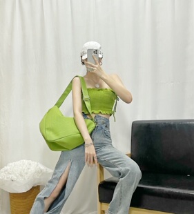 YQ 小众设计新款双边抽绳短款性感裹胸背心 果绿色内搭抹胸上衣女