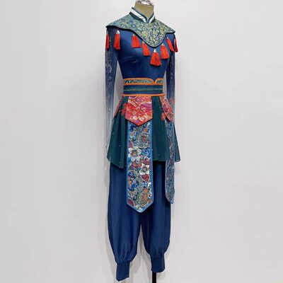 古典舞翎子舞桃李杯群青演出服