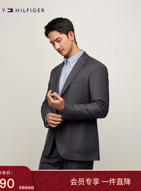 Tommy LARDINI秋冬男暗条纹羊毛手工制商务休闲绅士西服西装外套