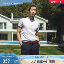 夏男纯棉平纹针织拼色打底修身 镶边袖 Tommy 24新款 T恤32584 口