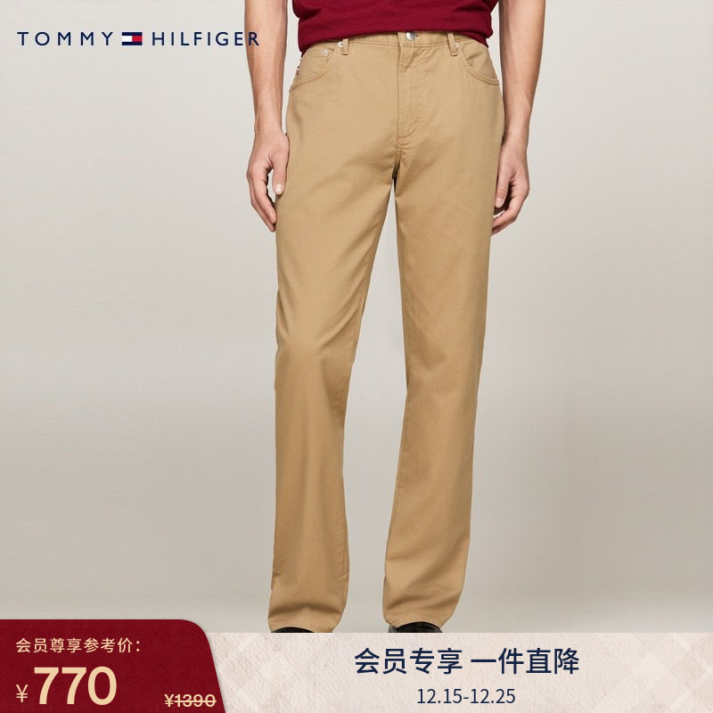 Tommy秋冬男装经典1985商务通勤微弹直筒版卡其色西裤休闲裤长裤