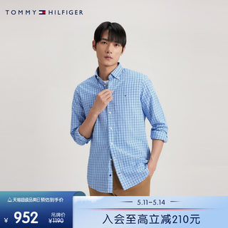 Tommy 24新款春夏男纯棉牛津纺通勤拼色小格纹合身衬衫外套34019