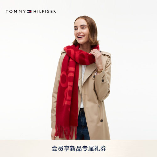 Tommy女装纯羊毛提花流苏围巾